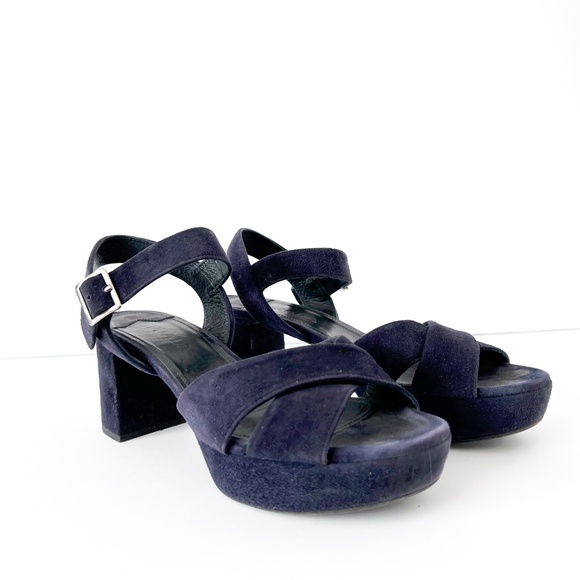 Prada Size 37.5 Women's Platform Ankle Strap Suede Sandals in Blue - Picture 3 of 10